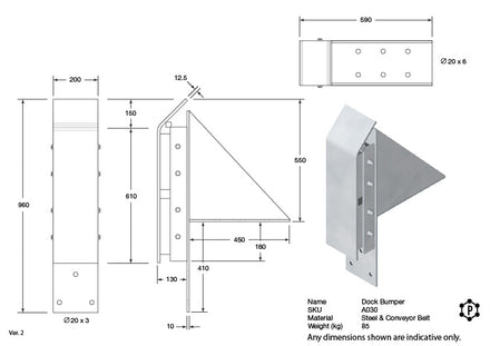 Heavy-Duty Steel & Rubber Dock Bumper - 960 x 590 x 200