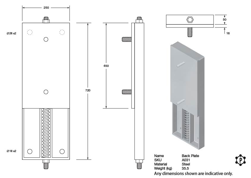 Spring-Loaded Sliding Dock Bumper Back Plate - 720 x 250 x 66