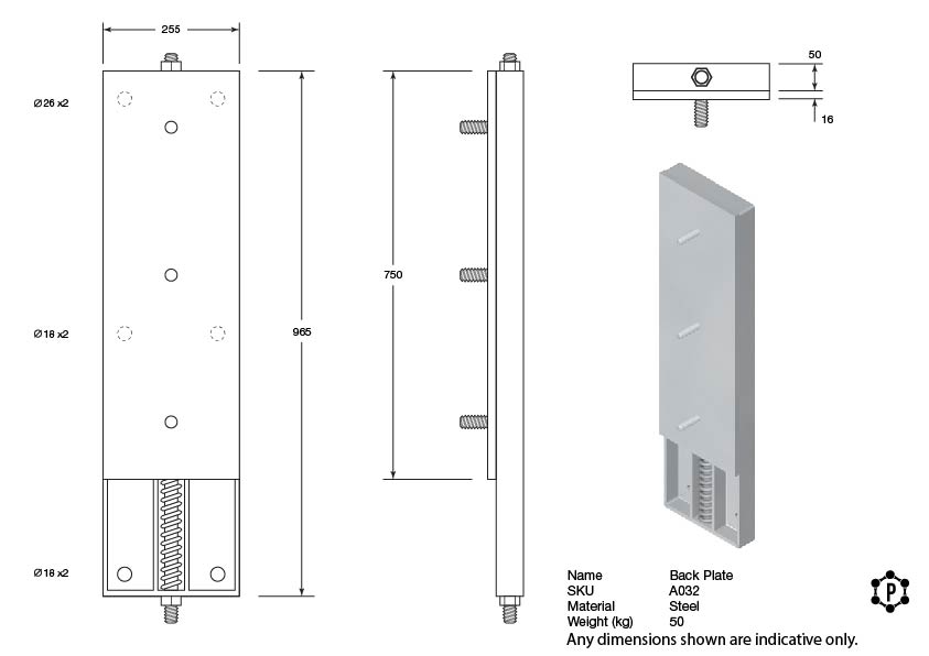Spring-Loaded Sliding Dock Bumper Back Plate - 965 x 255 x 66
