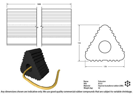 Rubber Aircraft Wheel Chock With Yellow Rope Handle - 225 x 195 x 1000