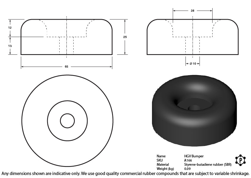 Black Rubber HGV Tail Gate & Door Bumpers - 65 x 65 x 25mm
