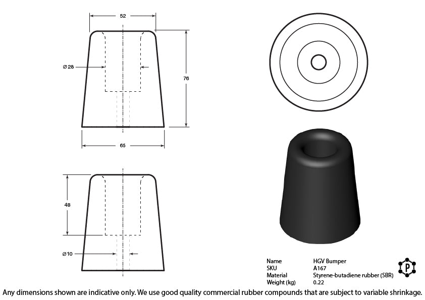 Black Rubber HGV Tail Gate & Door Bumpers - 65 x 52 x 75mm
