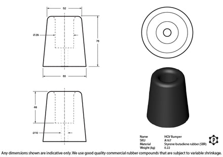 Black Rubber HGV Tail Gate & Door Bumpers - 65 x 52 x 75mm