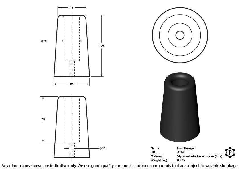 Black Rubber HGV Tail Gate & Door Bumpers - 65 x 48 x 100mm
