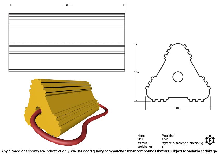 Yellow Rubber Aircraft Wheel Chock - 175 x 160 x 333