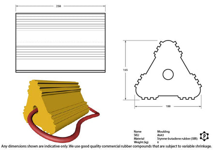 Yellow Rubber Aircraft Wheel Chock - 175 x 160 x 250