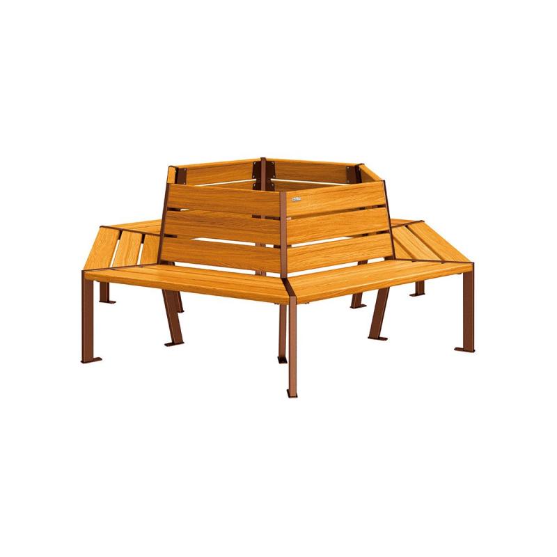 Procity Silaos Tree Bench (1m / Light Oak Stained PEFC Oak Slats / Corten Effect)