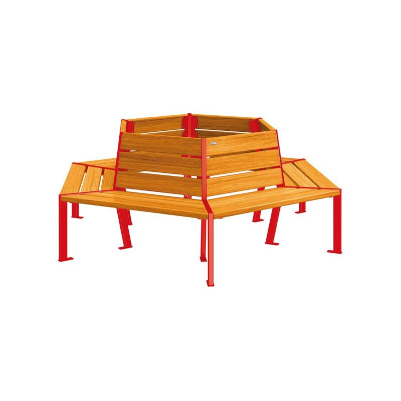 Procity Silaos Tree Bench (1m / Light Oak Stained PEFC Oak Slats / Traffic Red RAL 3020)