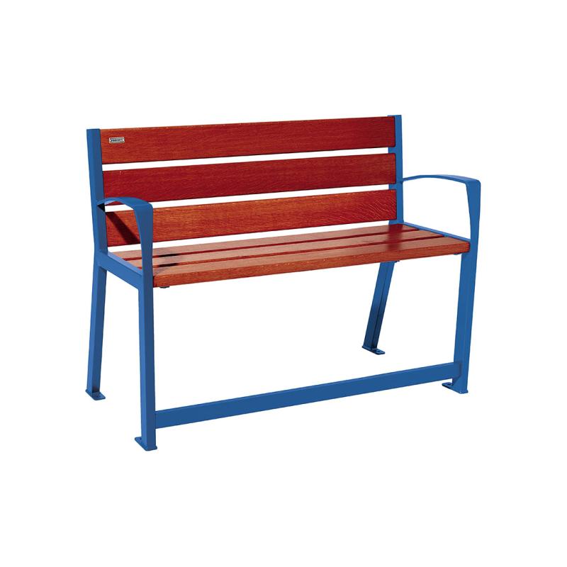 Procity Silaos Mobility Seat Bench (1.2m / Mahogany Stained PEFC Oak Slats / Gentian Blue RAL 5010)