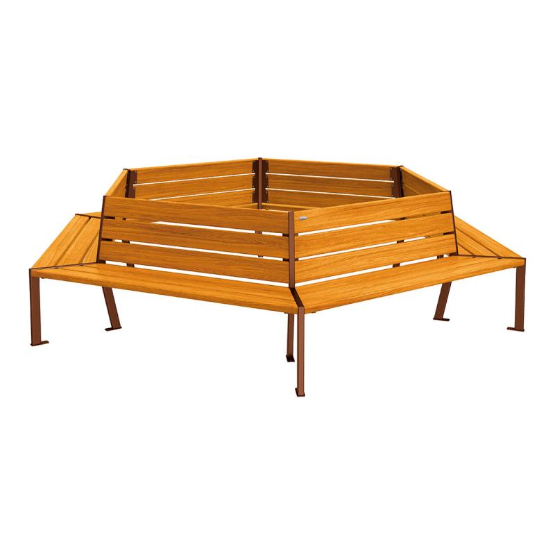 Procity Silaos Tree Bench (2m / Light Oak Stained PEFC Oak Slats / Corten Effect)