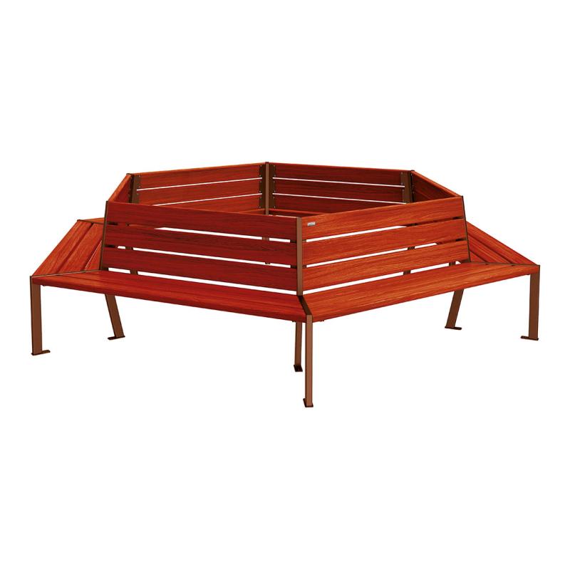 Procity Silaos Tree Bench (2m / Mahogany Stained PEFC Oak Slats / Corten Effect)