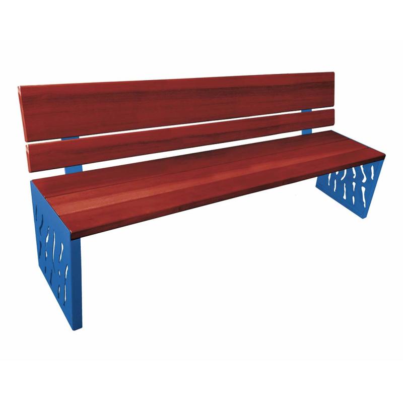 Procity Venice Seat Bench 1.8m (Wood Backed / Mahogany Stained Hardwood Slats / Gentian Blue RAL 5010)