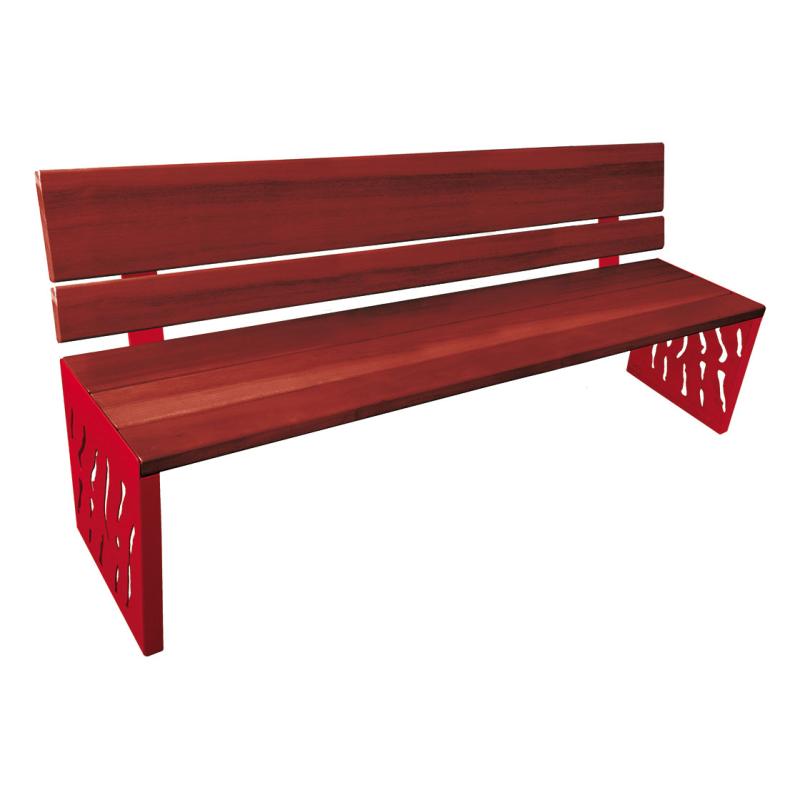 Procity Venice Seat Bench 1.8m (Wood Backed / Mahogany Stained Hardwood Slats / Maroon RAL 3004)