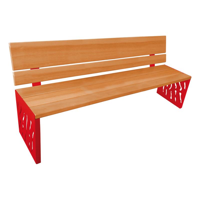 Procity Venice Seat Bench 1.8m (Wood Backed / Light Oak Stained Hardwood Slats / Traffic Red RAL 3020)