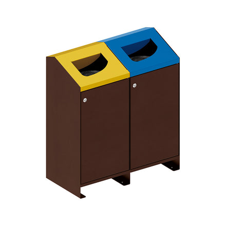 Procity Berlin 100L Selective Sort Recycling Bins Kit (Two Bins / Galvanised & Powder Coated Chocolate Brown RAL 8017)