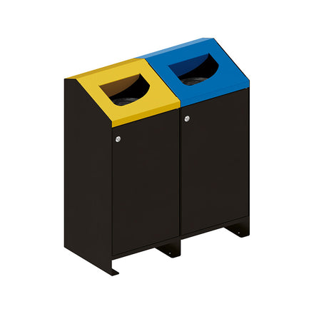 Procity Berlin 100L Selective Sort Recycling Bins Kit (Two Bins / Galvanised & Powder Coated Jet Black RAL 9005)