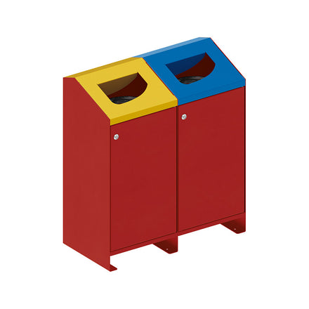 Procity Berlin 100L Selective Sort Recycling Bins Kit (Two Bins / Galvanised & Powder Coated Maroon RAL 3004)