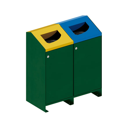 Procity Berlin 100L Selective Sort Recycling Bins Kit (Two Bins / Galvanised & Powder Coated Moss Green RAL 6005)