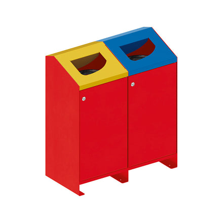 Procity Berlin 100L Selective Sort Recycling Bins Kit (Two Bins / Galvanised & Powder Coated Traffic Red RAL 3020)