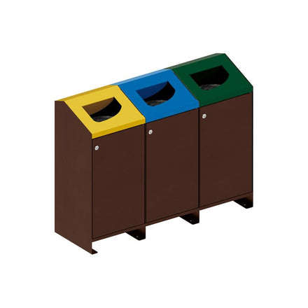 Procity Berlin 100L Selective Sort Recycling Bins Kit (Three bins / Galvanised & Powder Coated Chocolate Brown RAL 8017)