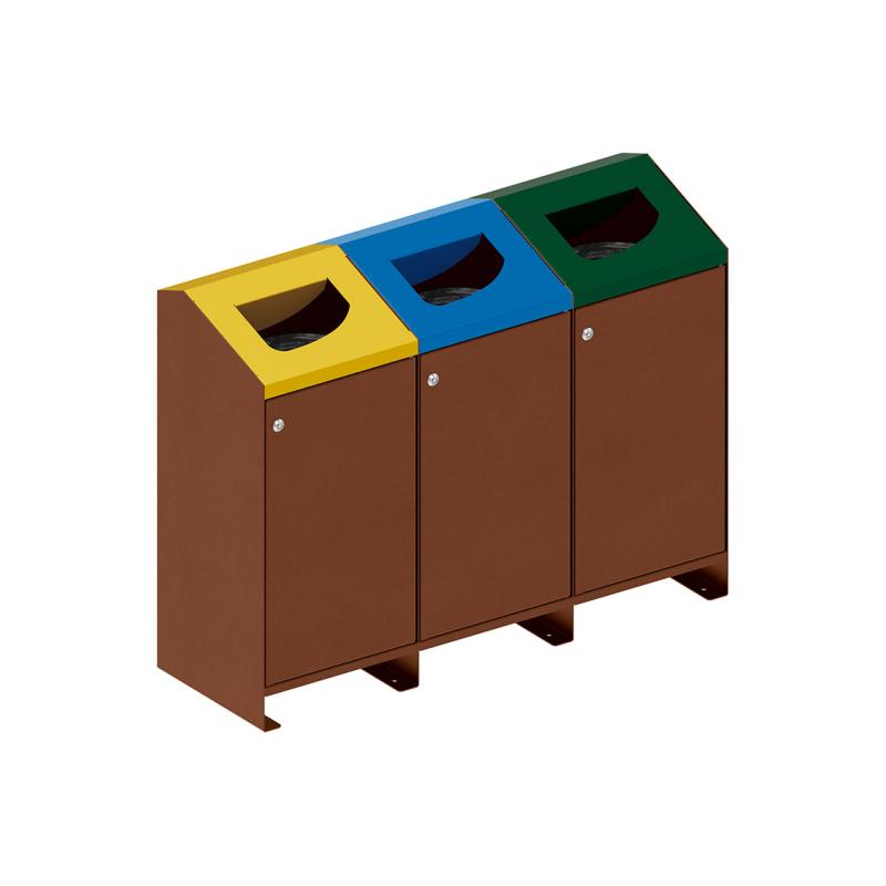 Procity Berlin 100L Selective Sort Recycling Bins Kit (Three bins / Galvanised & Powder Coated Corten Effect)