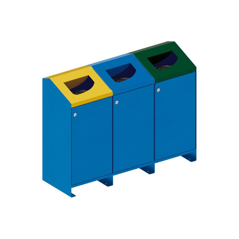 Procity Berlin 100L Selective Sort Recycling Bins Kit (Three bins / Galvanised & Powder Coated Gentian Blue RAL 5010)