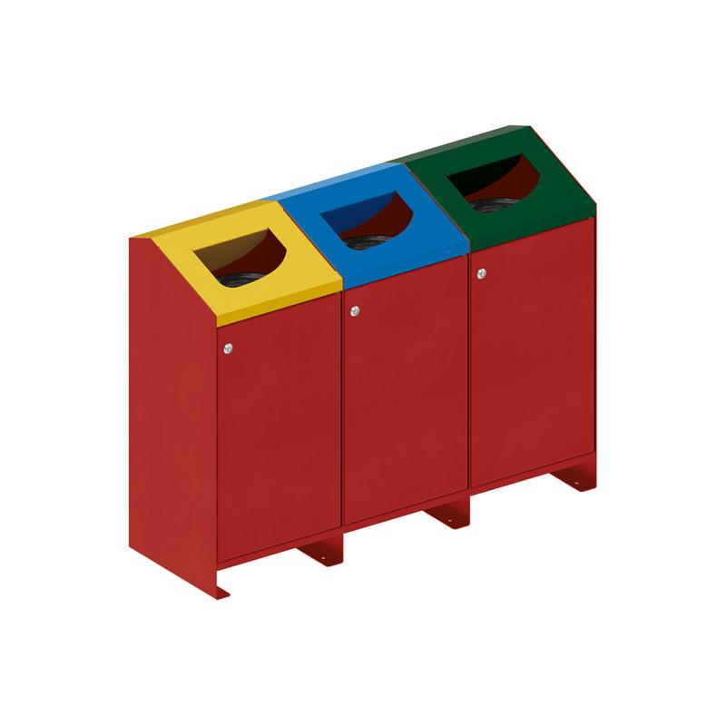 Procity Berlin 100L Selective Sort Recycling Bins Kit (Three bins / Galvanised & Powder Coated Maroon RAL 3004)