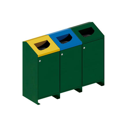 Procity Berlin 100L Selective Sort Recycling Bins Kit (Three bins / Galvanised & Powder Coated Moss Green RAL 6005)