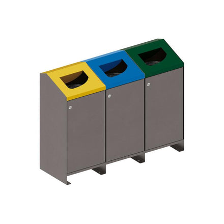 Procity Berlin 100L Selective Sort Recycling Bins Kit (Three bins / Galvanised & Powder Coated Procity Grey)