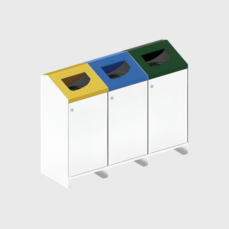 Procity Berlin 100L Selective Sort Recycling Bins Kit (Three bins / Galvanised & Powder Coated Pure White RAL 9010)