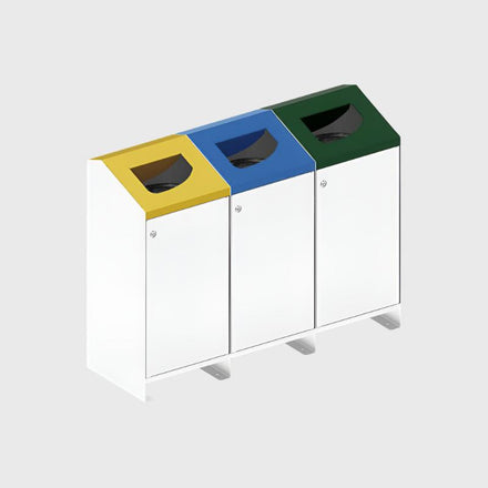 Procity Berlin 100L Selective Sort Recycling Bins Kit (Three bins / Galvanised & Powder Coated Pure White RAL 9010)