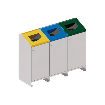 Procity Berlin 100L Selective Sort Recycling Bins Kit (Three bins / Galvanised & Powder Coated Silk Grey RAL 7044)