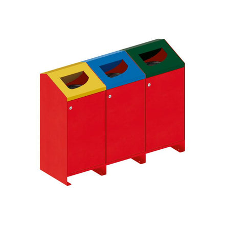 Procity Berlin 100L Selective Sort Recycling Bins Kit (Three bins / Galvanised & Powder Coated Traffic Red RAL 3020)