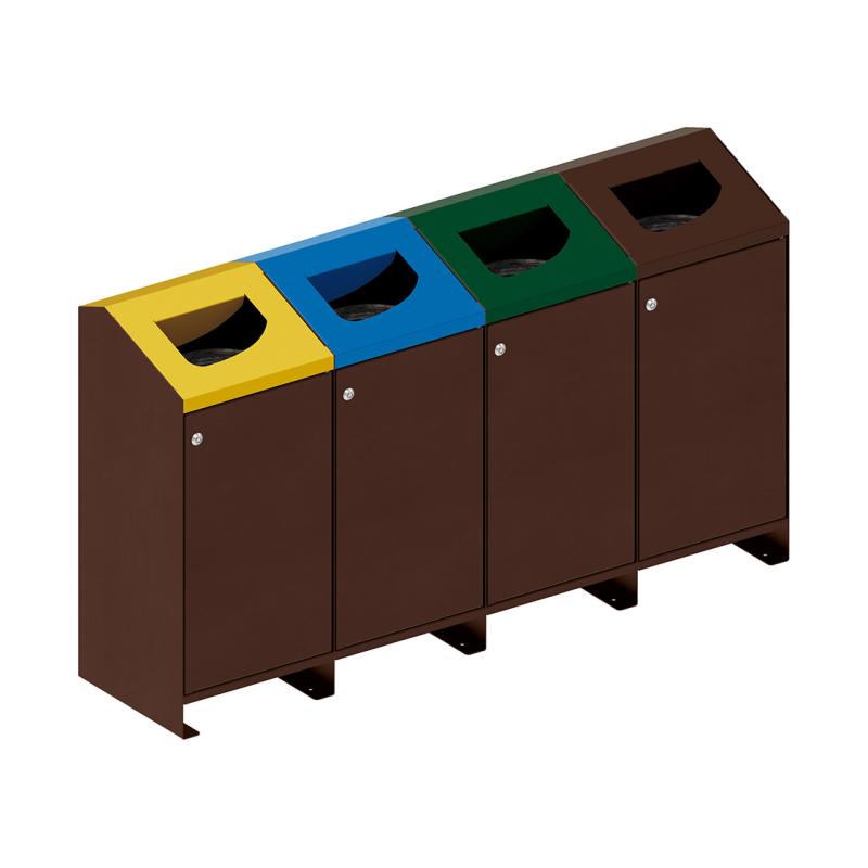 Procity Berlin 100L Selective Sort Recycling Bins Kit (Four Bins / Galvanised & Powder Coated Chocolate Brown RAL 8017)