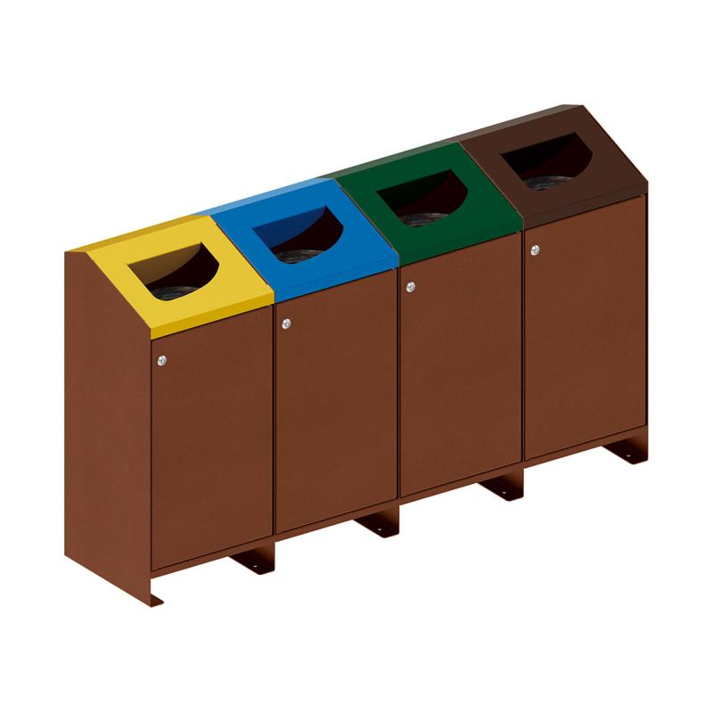 Procity Berlin 100L Selective Sort Recycling Bins Kit (Four Bins / Galvanised & Powder Coated Corten Effect)