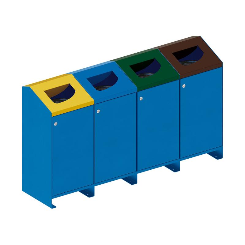 Procity Berlin 100L Selective Sort Recycling Bins Kit (Four Bins / Galvanised & Powder Coated Gentian Blue RAL 5010)