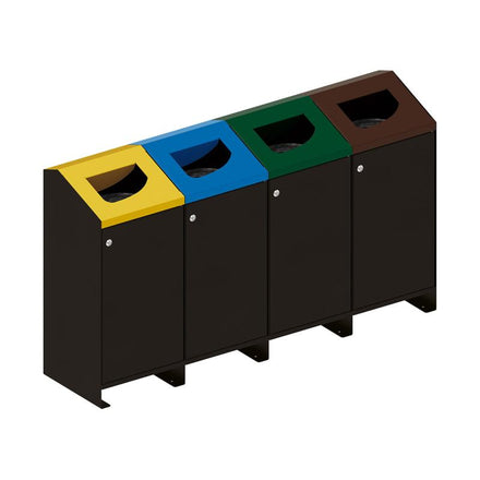 Procity Berlin 100L Selective Sort Recycling Bins Kit (Four Bins / Galvanised & Powder Coated Jet Black RAL 9005)