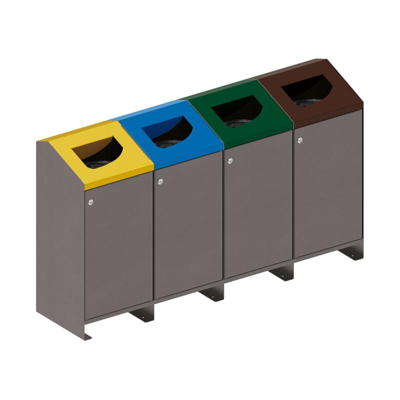 Procity Berlin 100L Selective Sort Recycling Bins Kit (Four Bins / Galvanised & Powder Coated Procity Grey)