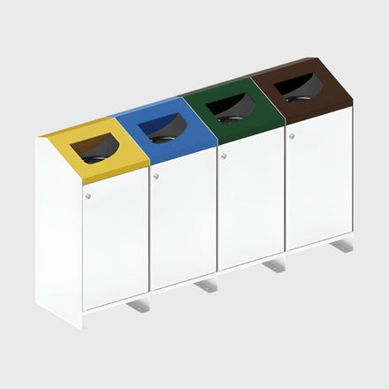 Procity Berlin 100L Selective Sort Recycling Bins Kit (Four Bins / Galvanised & Powder Coated Pure White RAL 9010)