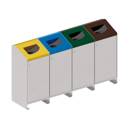 Procity Berlin 100L Selective Sort Recycling Bins Kit (Four Bins / Galvanised & Powder Coated Silk Grey RAL 7044)