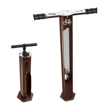 Procity Public Bike Repair Stand & Air Pump (Galvanised & Powder Coated Chocolate Brown RAL 8017)