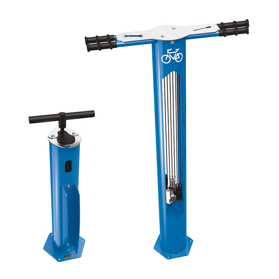 Procity Public Bike Repair Stand & Air Pump (Galvanised & Powder Coated Gentian Blue RAL 5010)