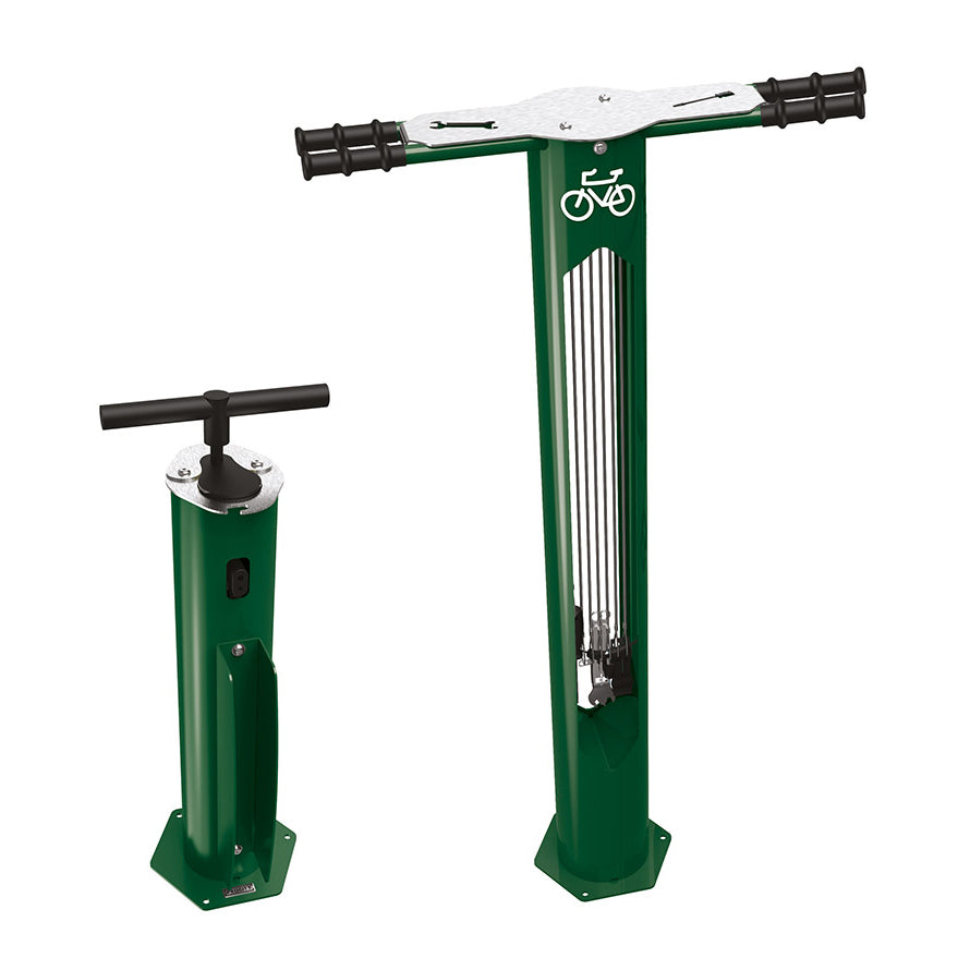 Procity Public Bike Repair Stand & Air Pump (Galvanised & Powder Coated Moss Green RAL 6005)