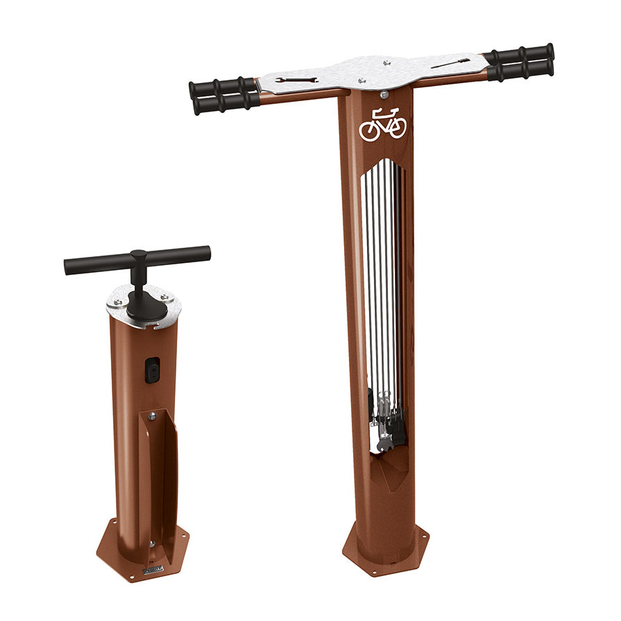 Procity Public Bike Repair Stand & Air Pump (Galvanised & Powder Coated Corten Effect)