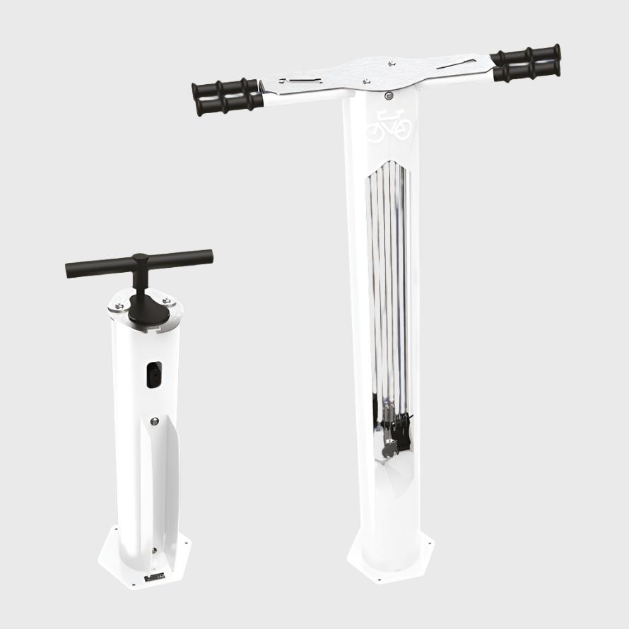 Procity Public Bike Repair Stand & Air Pump (Galvanised & Powder Coated Pure White RAL 9010)