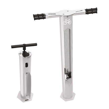 Procity Public Bike Repair Stand & Air Pump (Galvanised & Powder Coated Silk Grey RAL 7044)