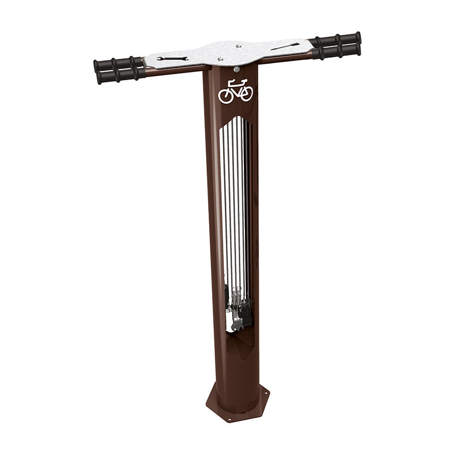 Procity Public Bike Repair Stand (Galvanised & Powder Coated Chocolate Brown RAL 8017)