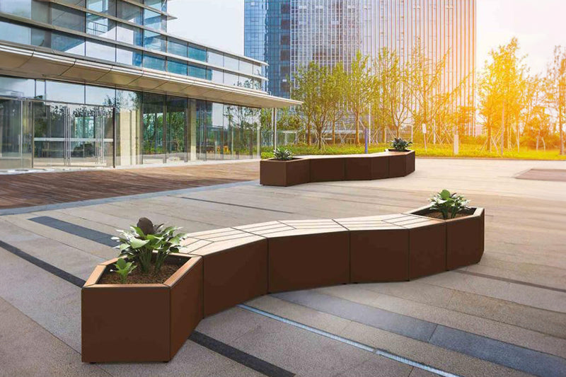 Procity Cairo Bench And Planters Set Arranged In Situ On Decking