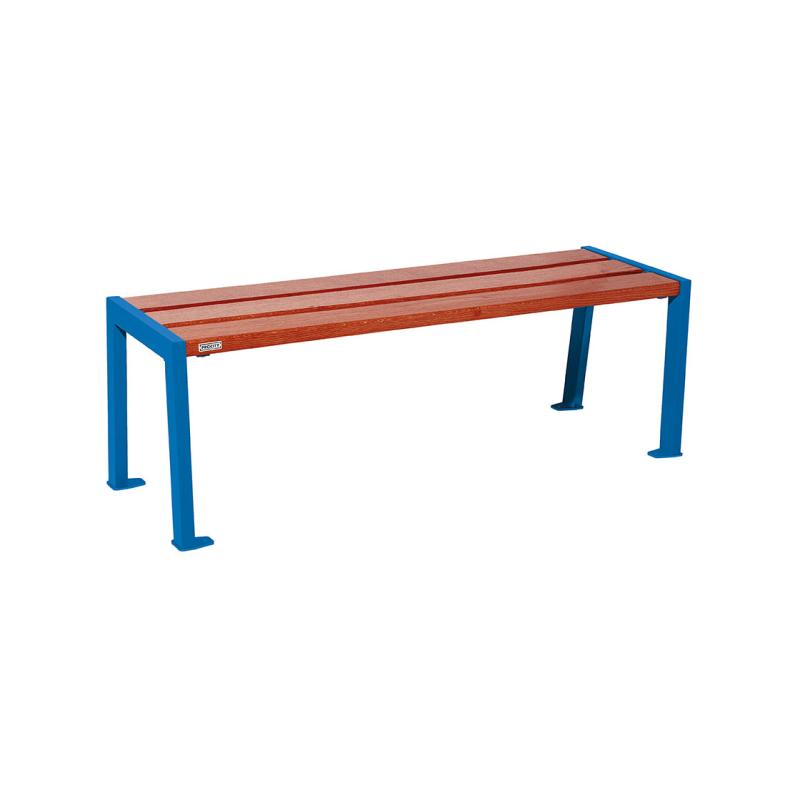 Procity Silaos Backless Bench (1.2m / Mahogany Stained PEFC Oak Slats / Gentian Blue RAL 5010)