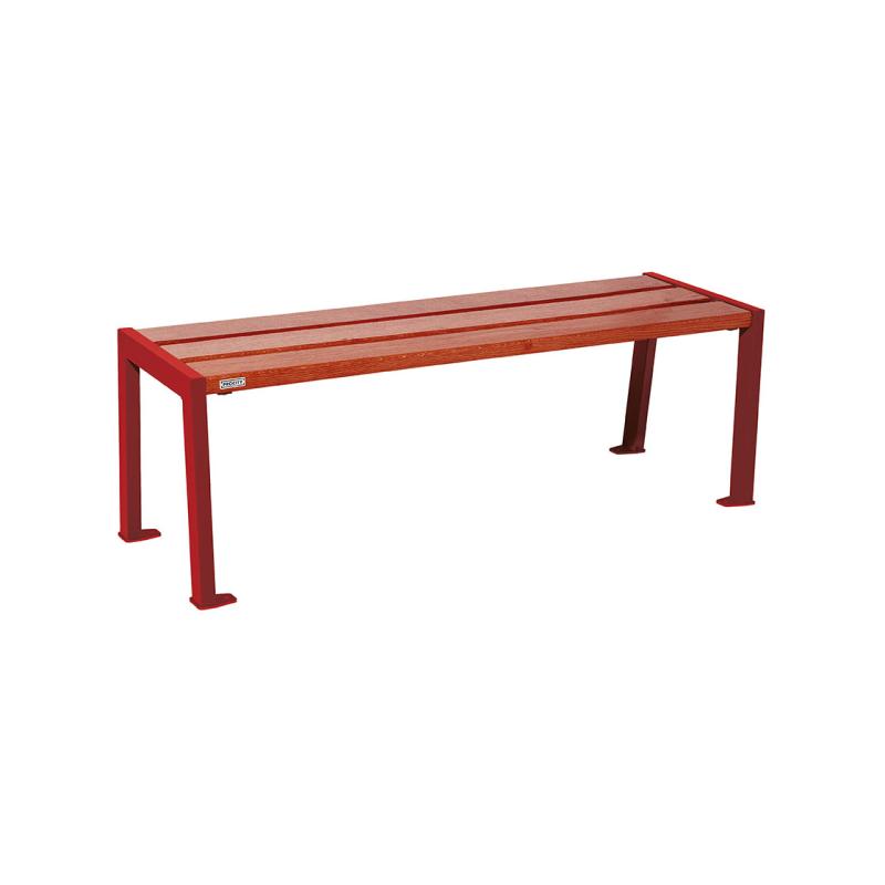 Procity Silaos Backless Bench (1.2m / Mahogany Stained PEFC Oak Slats / Maroon RAL 3004)